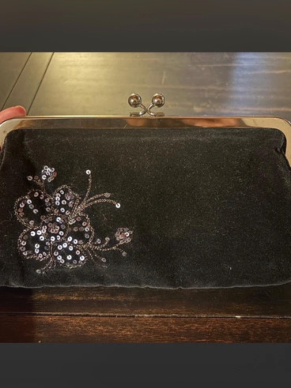 Express velour kisslock clutch